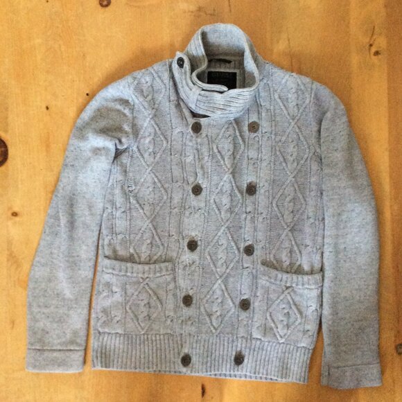 GUESS Light Grey 100% Cotton Double‑Breasted Knit Sweater – Size M – High Collar - Picture 1 of 6